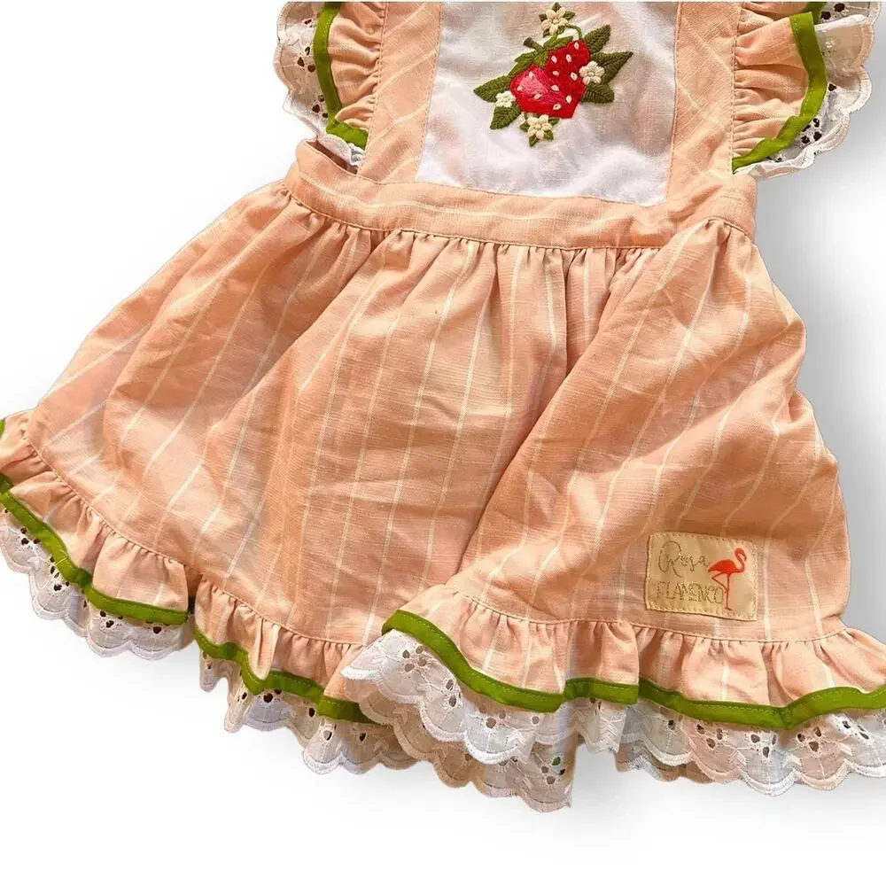 Rosa Flamenco Strawberry Ruffle Pinafore Smock Dress 7/8 Pink